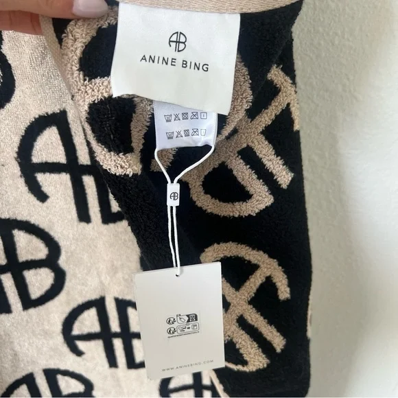 NWT Anine Bing Bahia Towel in Beige Monogram Print